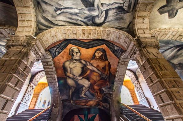 Mural de Cortés y la Malinche (1926), obra de José Clemente Orozco, en el Antiguo Colegio de San Ildefonso en México DF